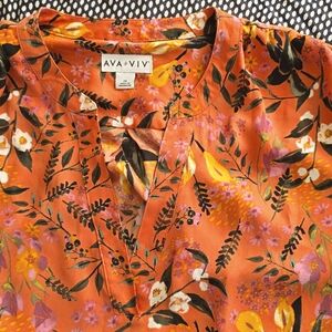Ava & Viv orange floral blouse/top 2X multicolor green yellow peach women plus